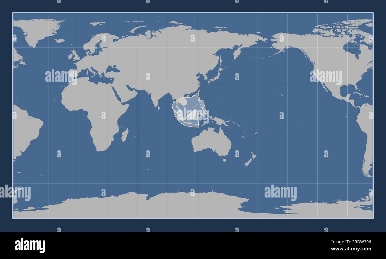 Piastra tettonica Sunda sulla mappa del contorno solido nella proiezione cilindrica Patterson centrata meridionalmente. Illustrazione Vettoriale