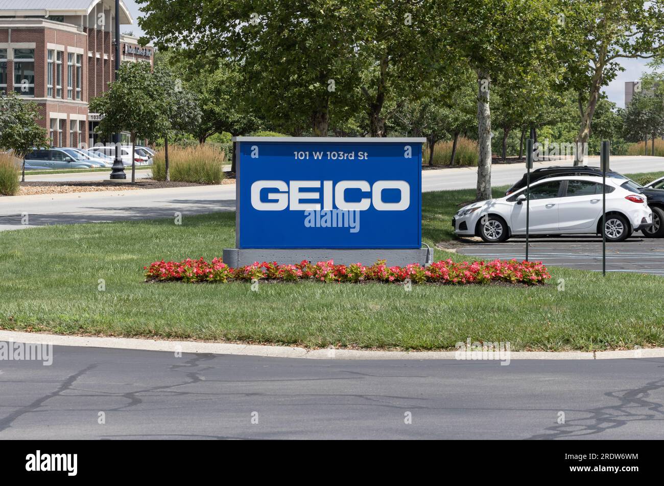 Indianapolis - 21 luglio 2023: Sede DELLA GEICO Corporate. GEICO è una consociata della Berkshire Hathaway ed è la seconda più grande compagnia assicurativa automobilistica. Foto Stock