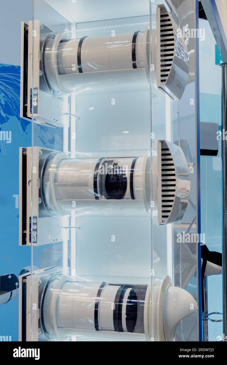 Ventilatore domestico per l'estrazione dell'aria in case e appartamenti. Struttura interna, vista in sezione Foto Stock