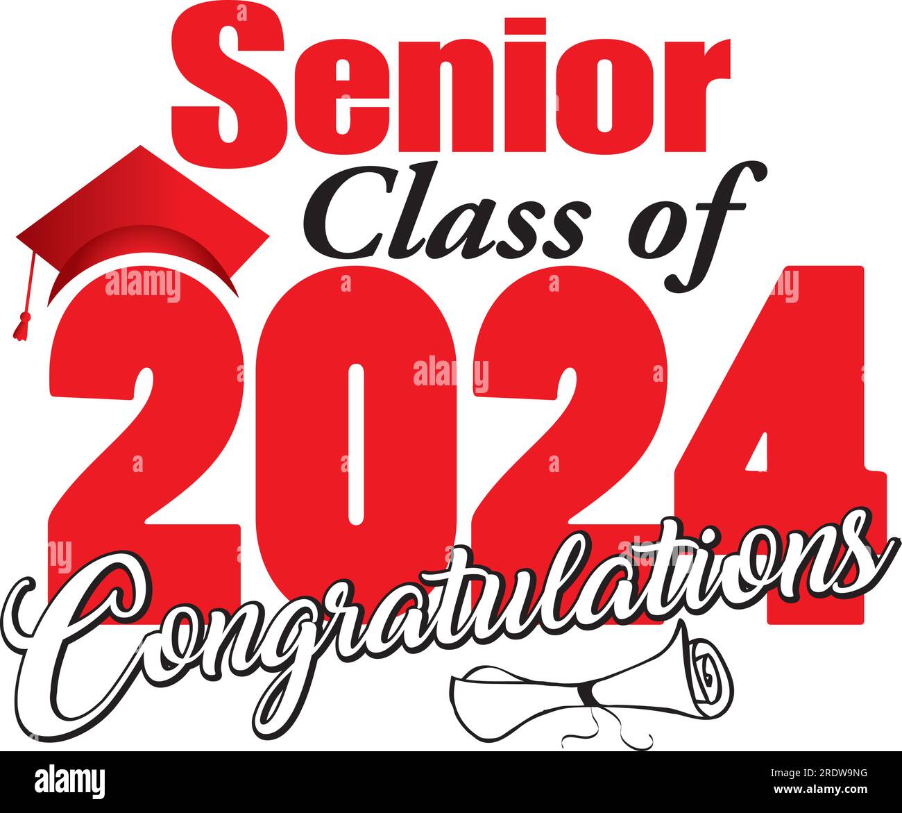 Congratulazioni Classe 2024 rosso e nero Illustrazione Vettoriale