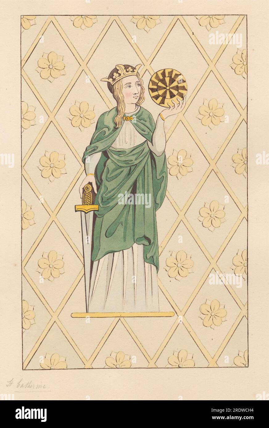Vetrata colorata di St. Catherine dalla chiesa di Heston tra il 1796 e il 1811 di Daniel Lysons Foto Stock