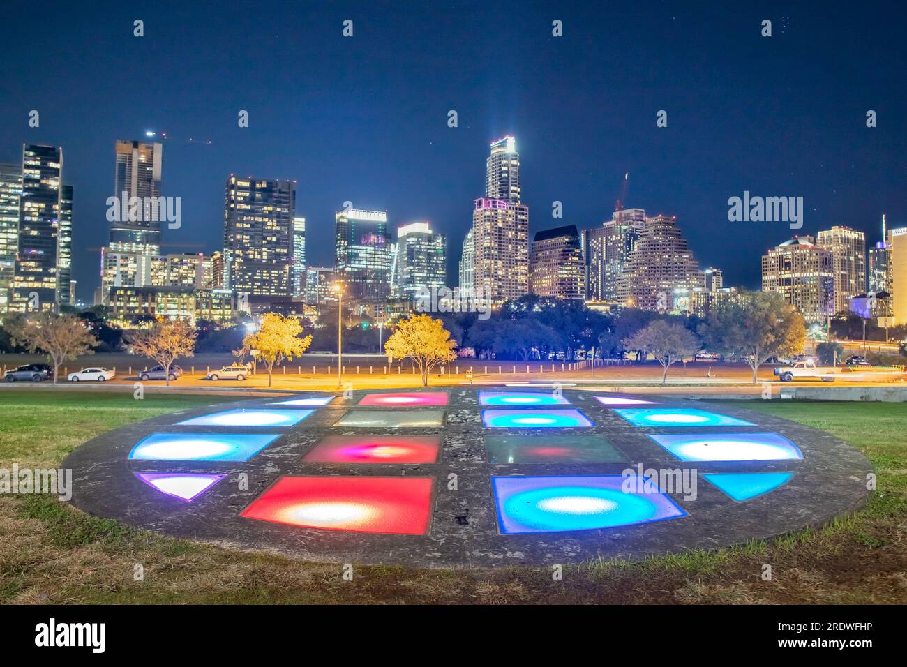 Skyline del centro di Austin, Texas, dal Long Center for the Performing Arts Foto Stock