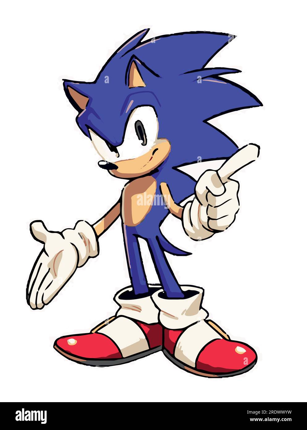 Classico personaggio di gioco Sonic con colori leggermente modificati e grafica vettoriale simile alla sua versione originale. Illustrazione Vettoriale