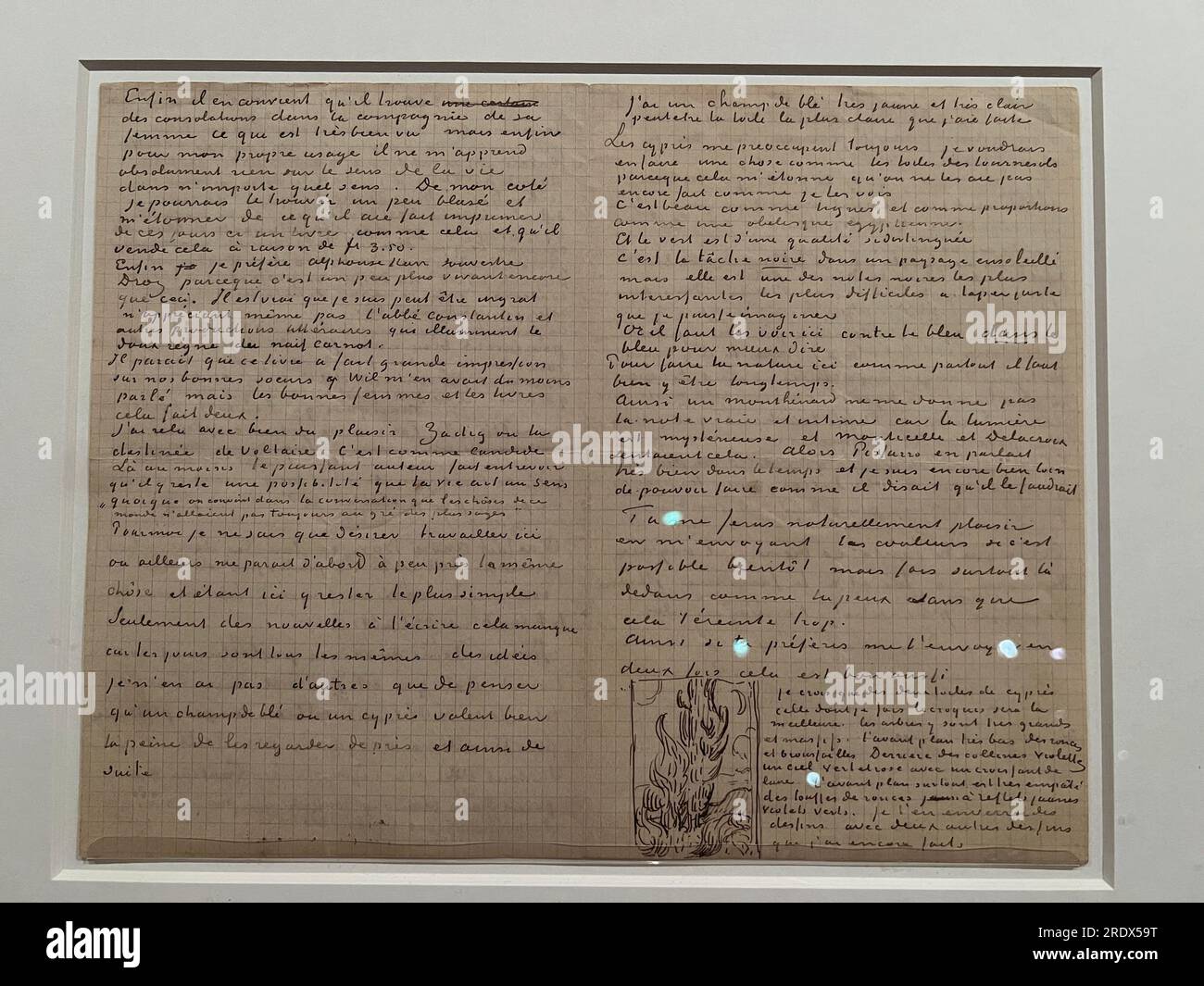 La mostra del Metropolitan Museum of Art, "i cipressi di Van Gogh", è la prima mostra dedicata agli alberi, tra i più famosi nella storia dell'arte. Lettera illustrata a Theo van Gogh, 25 giugno 1889 (Cypresses) penna e inchiostro su carta Foto Stock