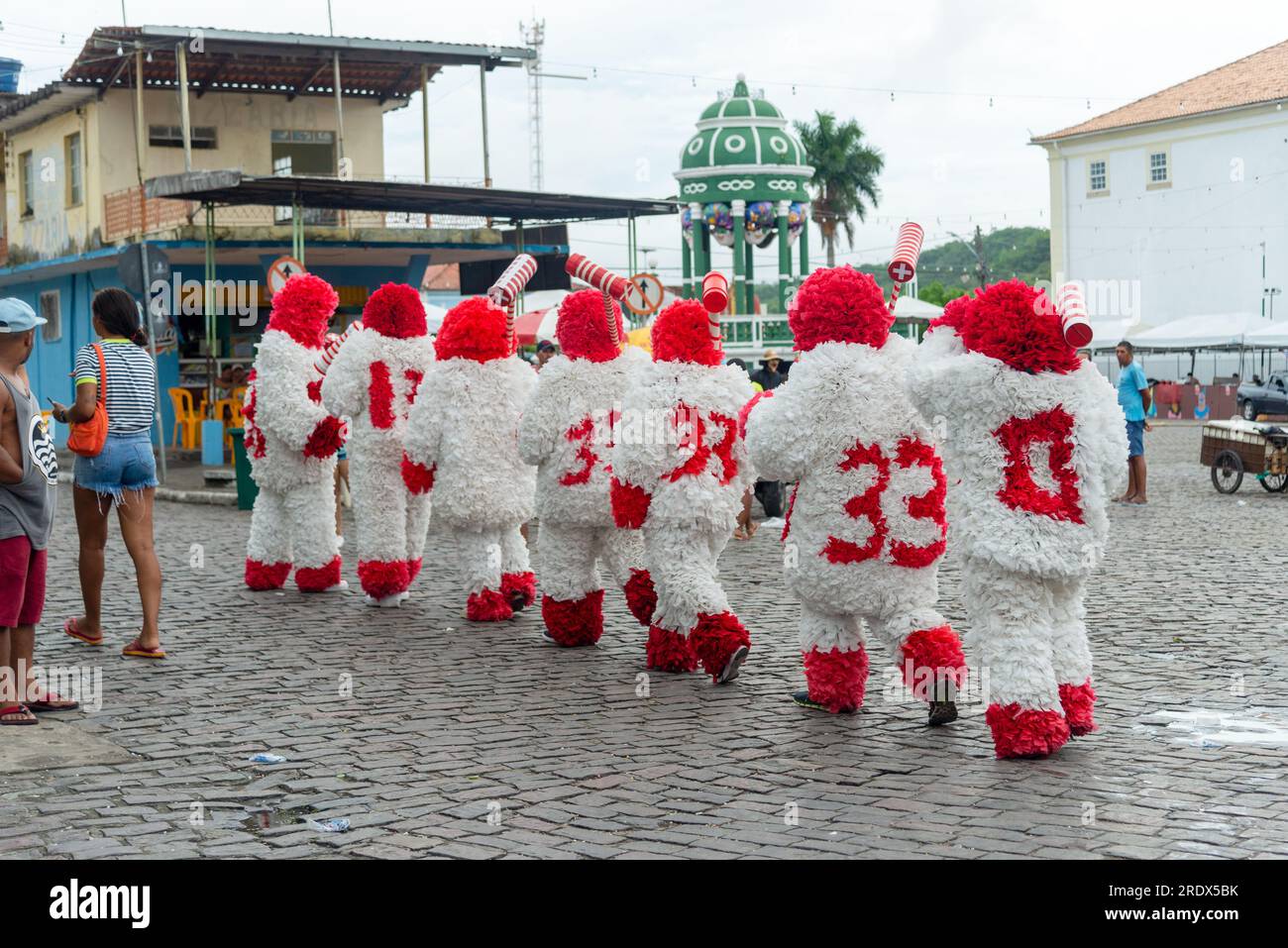 Maragogipe, Bahia, Brasile - 20 febbraio 2023: Le persone vestite in costume sono viste sfilare e giocare per le strade di Maragogipe, Bahia, durin Foto Stock