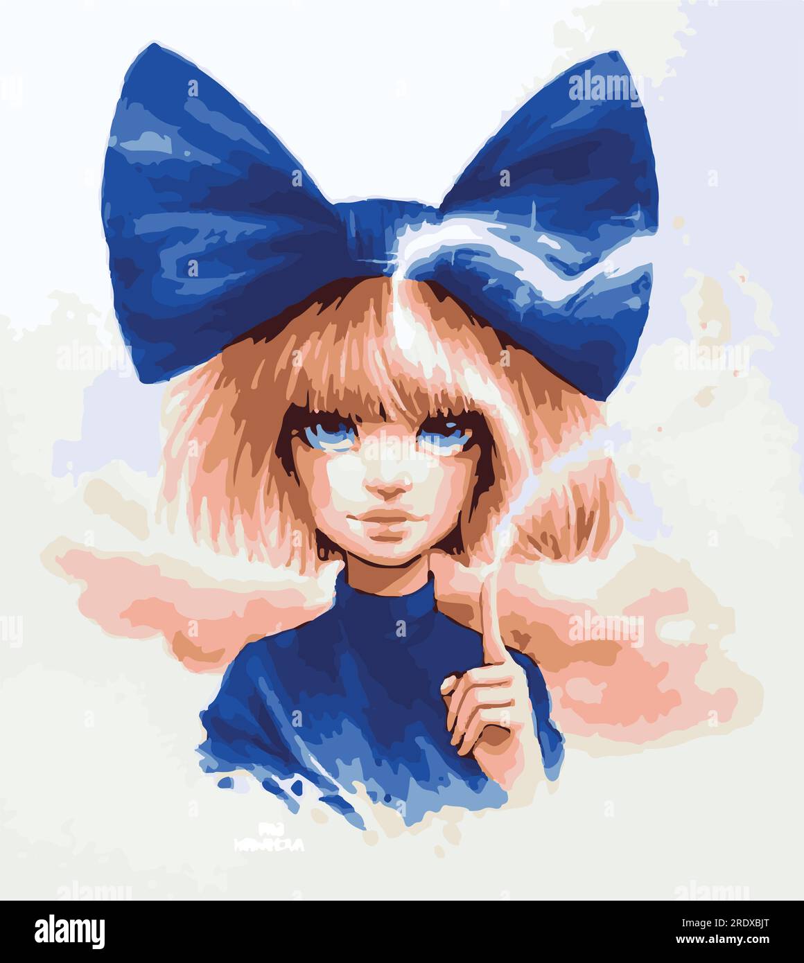 Disegno artistico di una ragazza ispirata a una famosa cantante. Illustrazione Vettoriale