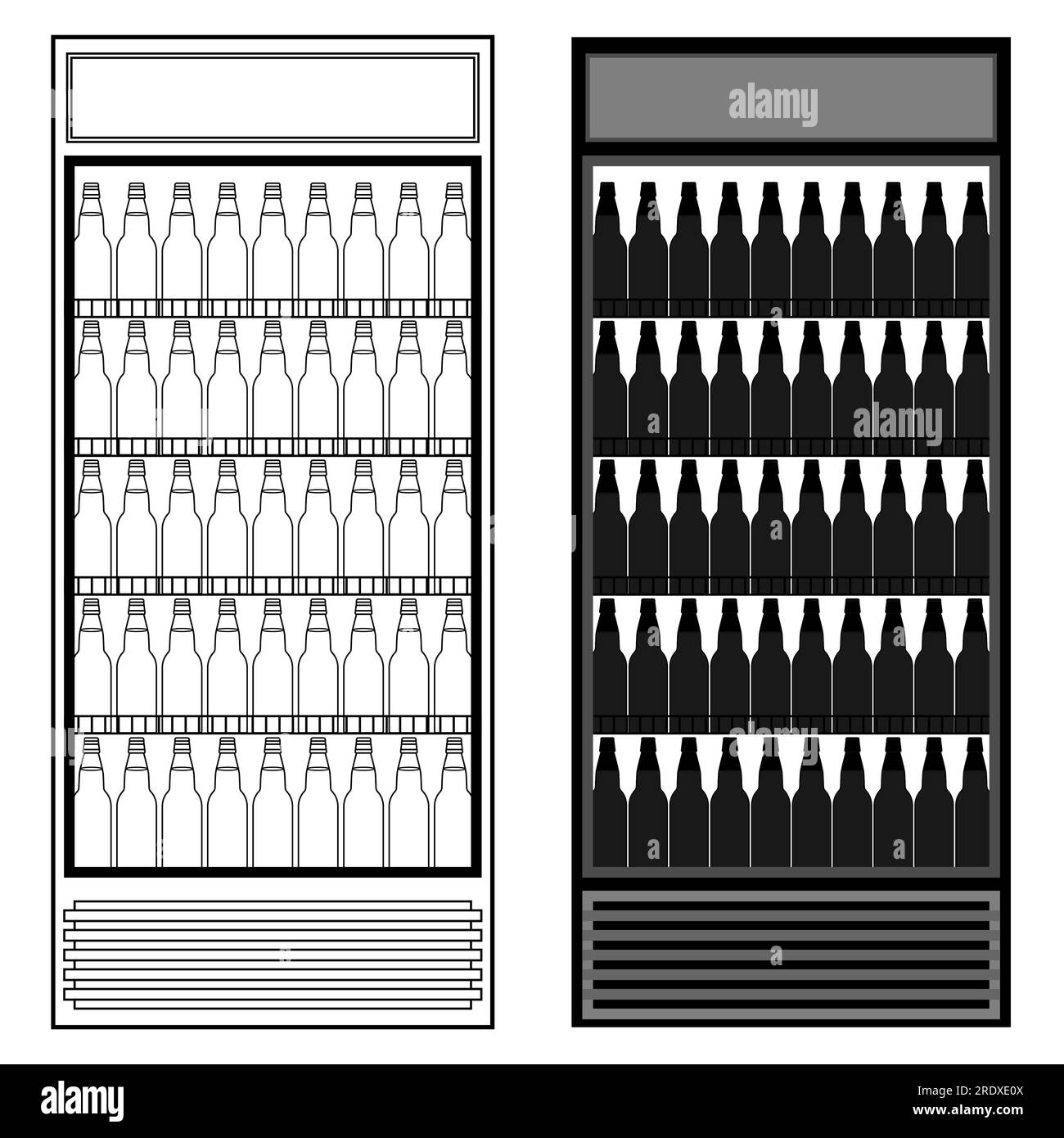 Frigorifero con bottiglie di birra. Illustrazione vettoriale. Disegni trasparenti e contorni con sagome. Illustrazione Vettoriale