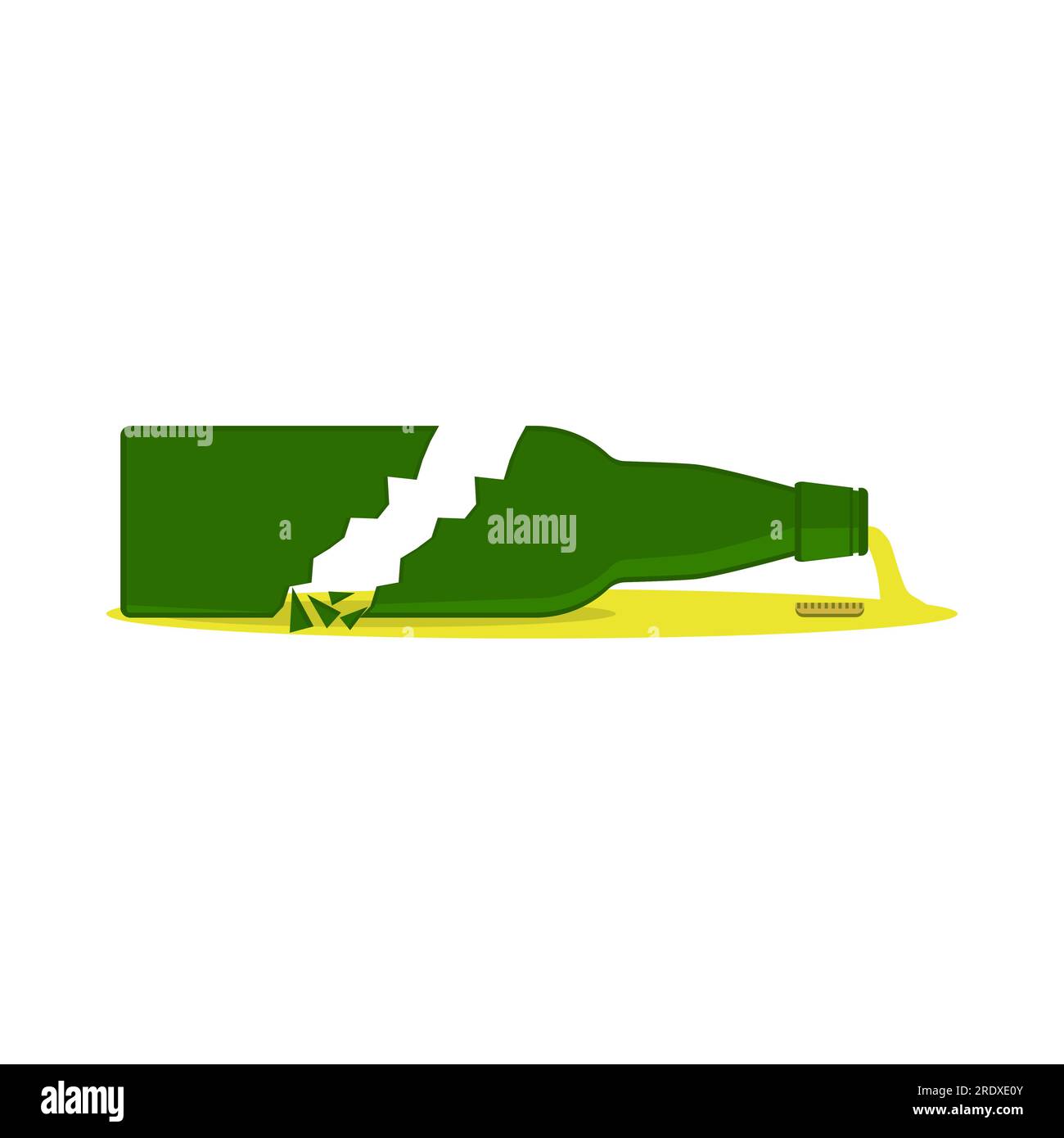 Bottiglia di birra rotta con schegge e pozzanghera. Illustrazione vettoriale. Illustrazione Vettoriale