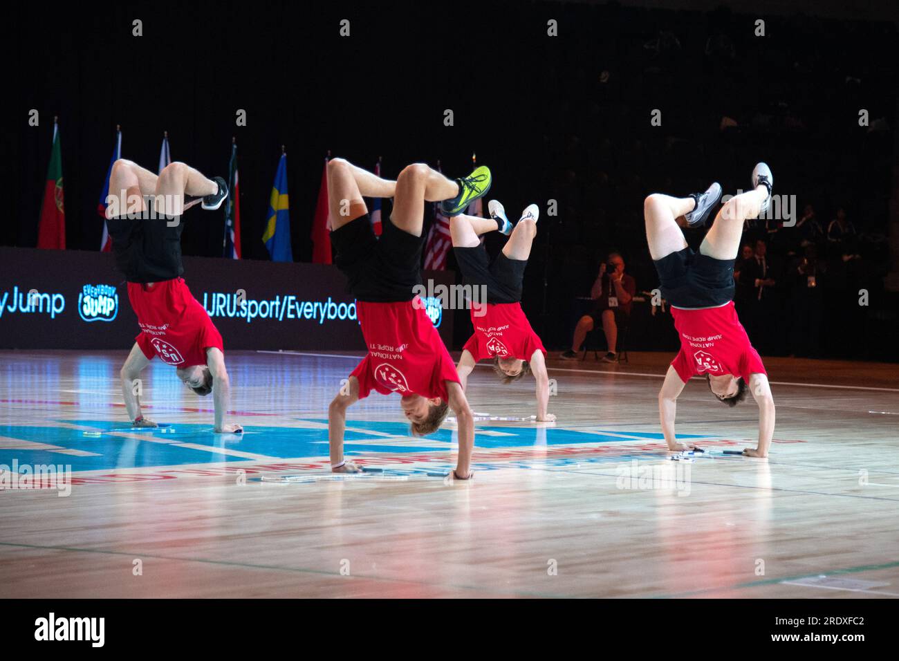 World Jump Rope Championship Finals, Colorado Springs, Colorado, USA. 23 luglio 2023. Single Rope Team Freestyle - uomo, Team USA. Medaglia di bronzo credito: Casey B. Gibson/Alamy Live News Foto Stock