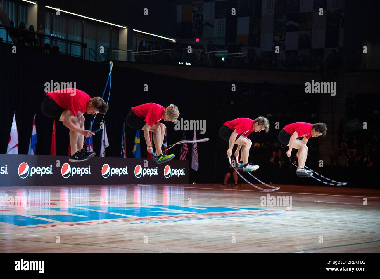 World Jump Rope Championship Finals, Colorado Springs, Colorado, USA. 23 luglio 2023. Single Rope Team Freestyle - uomo, Team USA. Medaglia di bronzo credito: Casey B. Gibson/Alamy Live News Foto Stock