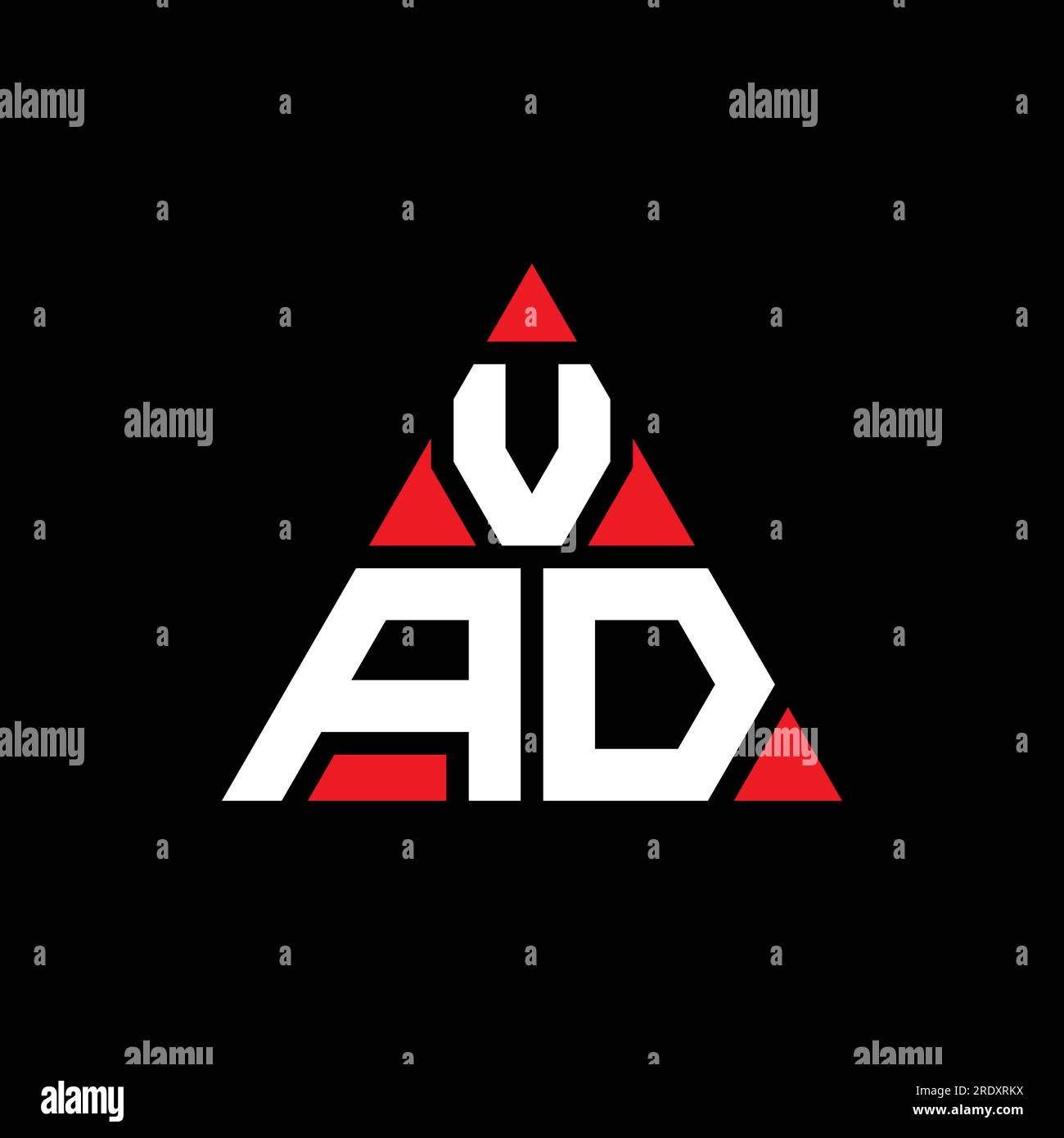 Logo VAD triangolare a lettera con forma triangolare. Monogramma di design con logo triangolare VAD. Modello di logo vettoriale triangolare VAD di colore rosso. VAD triangul Illustrazione Vettoriale