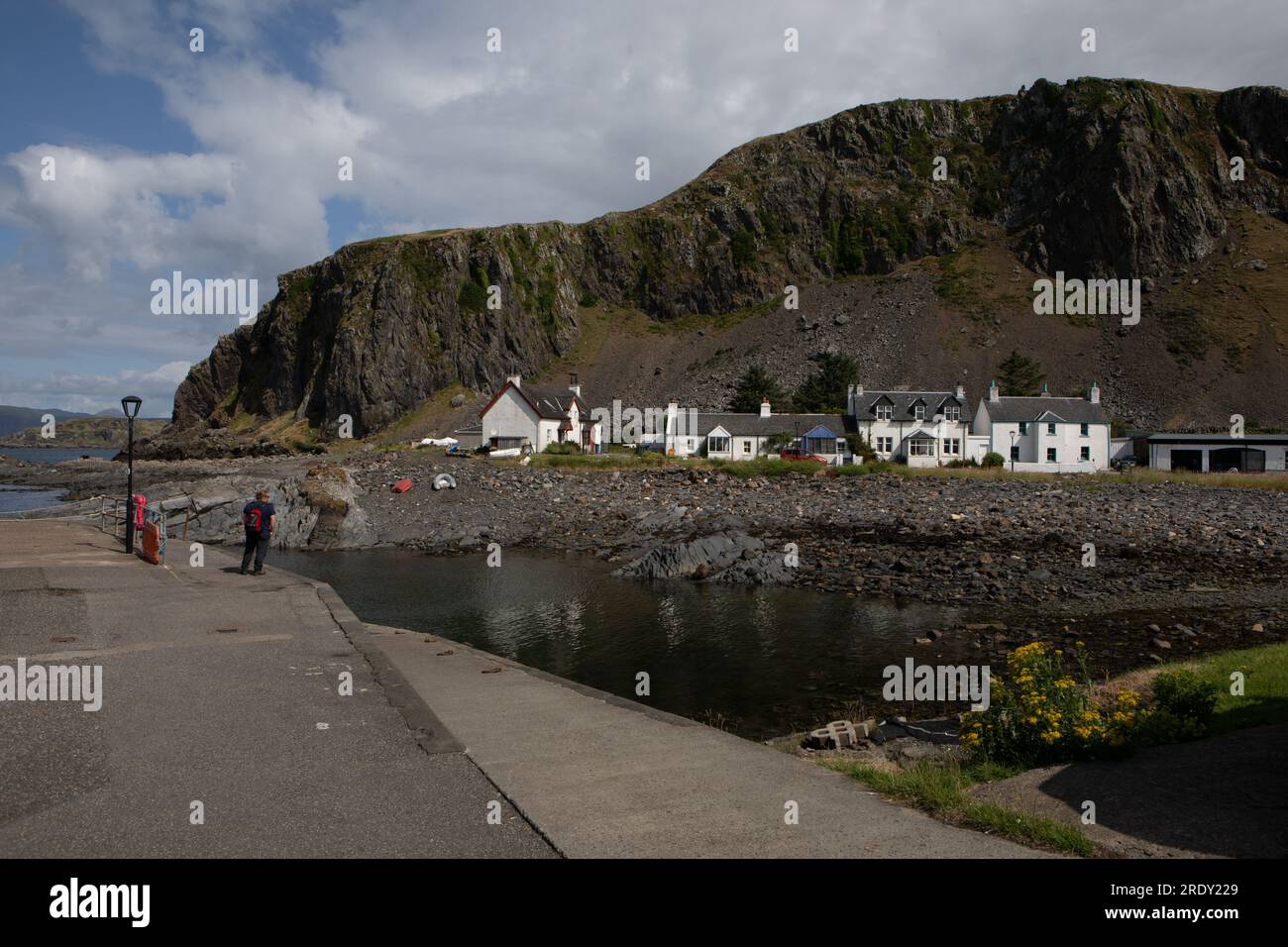 Case nel villaggio di Easdale, Isola di Seil, Isole Slate, Scozia Foto Stock