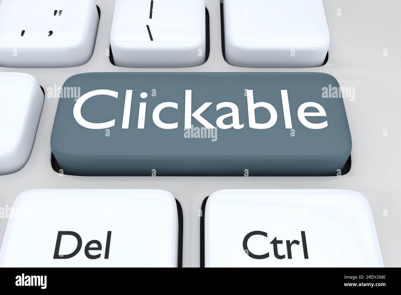 Illustrazione 3D della tastiera del pc con lo script CLICCABILE su un tasto Foto Stock