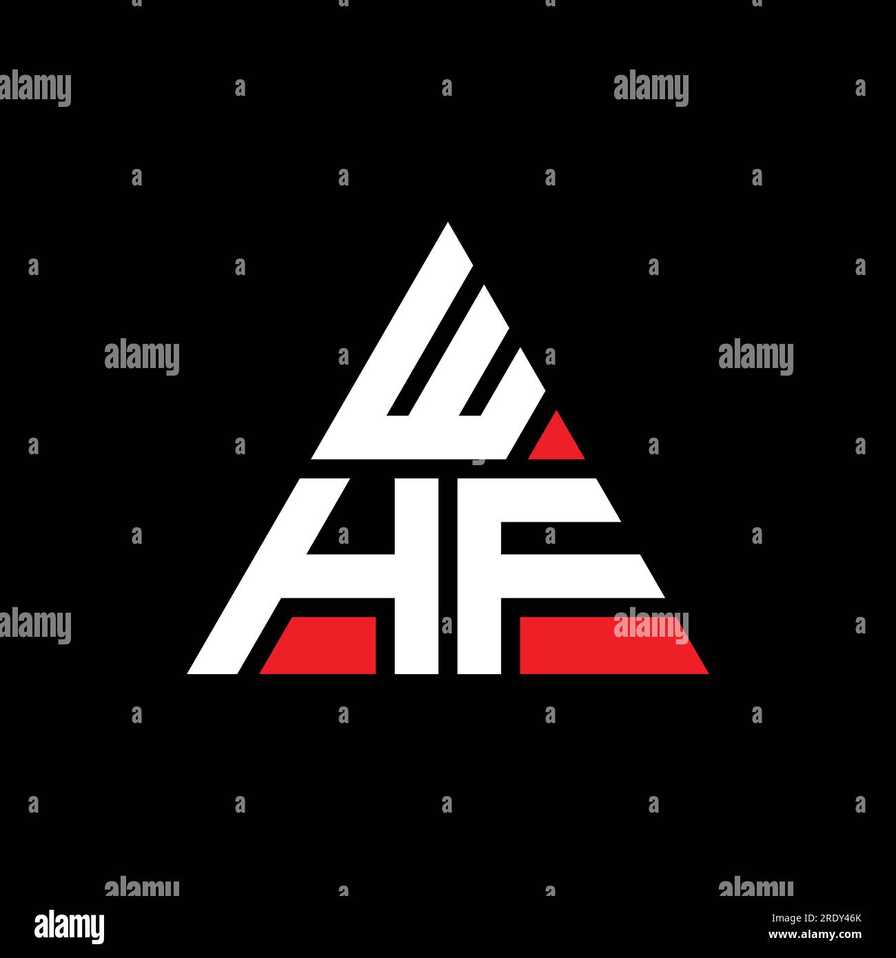 Logo WHF triangolare a lettera con forma triangolare. Monogramma di design con logo triangolare WHF. Modello con logo vettoriale WHF triangolare di colore rosso. WHF triangul Illustrazione Vettoriale