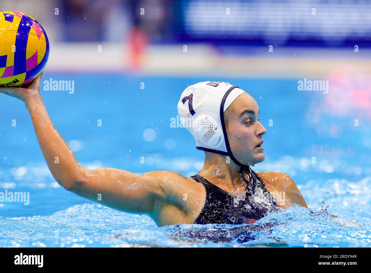 Fukuoka, Giappone. 24 luglio 2023. FUKUOKA, GIAPPONE - 24 LUGLIO: Jewel Roemer of USA durante il World Aquatics Championships 2023 Women's Waterpolo Quarterfinal match tra USA e Italia il 24 luglio 2023 a Fukuoka, Giappone (foto di Albert Ten Hove/Orange Pictures) credito: Orange Pics BV/Alamy Live News Foto Stock