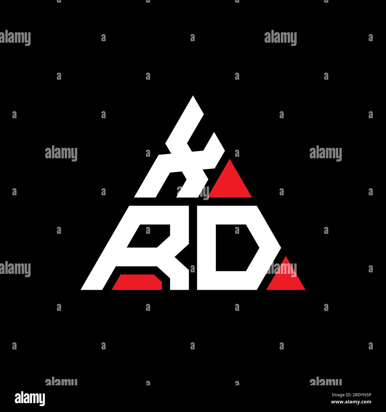 Logo XRD a lettera triangolare con forma triangolare. Monogramma di design del logo XRD a triangolo. Modello di logo vettoriale a triangolo XRD di colore rosso. XRD triangul Illustrazione Vettoriale