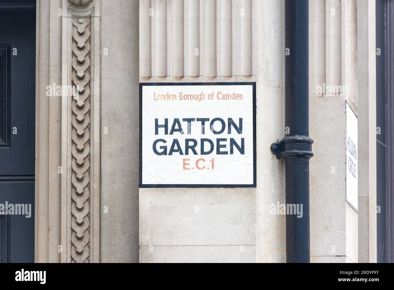 Cartello stradale, Hatton Garden, Holborn, London Borough of Camden, Greater London, England, United Kingdom Foto Stock