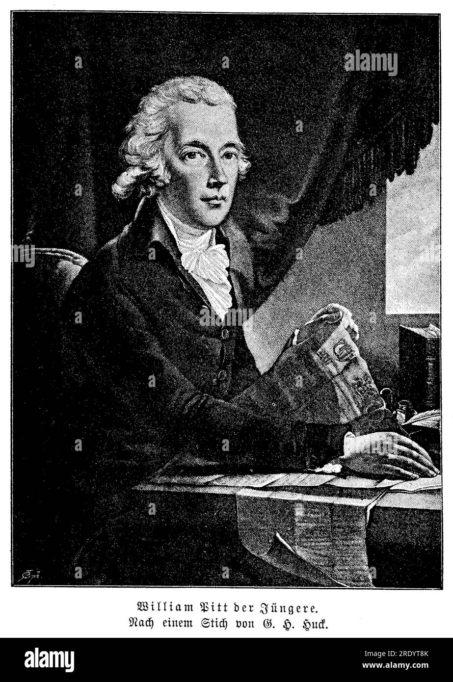 William Pitt il giovane (1759-1806) fu uno statista britannico che servì come primo ministro della Gran Bretagna dal 1783 al 1801, e di nuovo dal 1804 fino alla sua morte. Divenne primo ministro all'età di 24 anni, rendendolo la persona più giovane a ricoprire l'incarico nella storia britannica. Foto Stock
