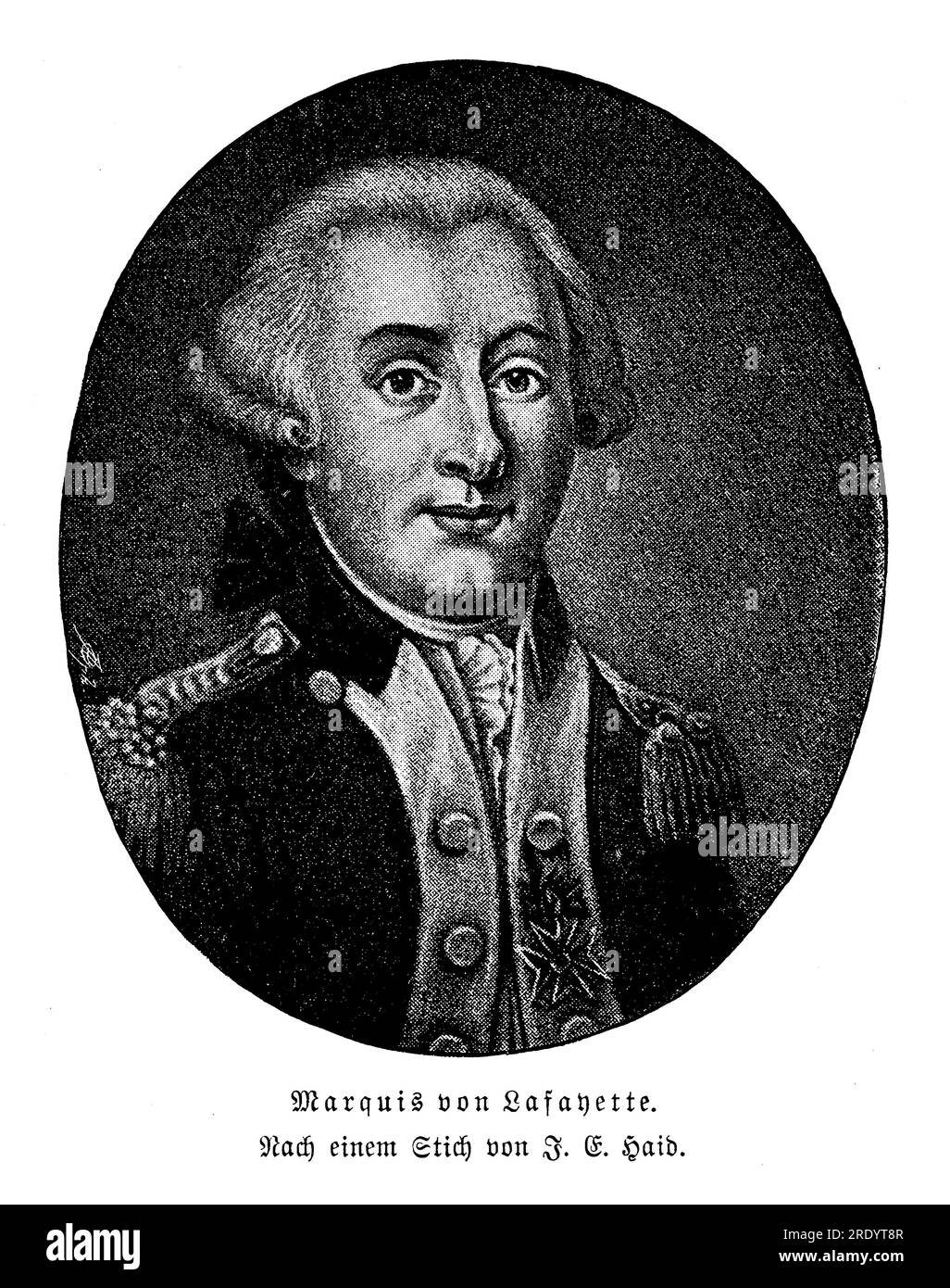 Marie-Joseph Paul Yves Roch Gilbert du Motier, Marchese de Lafayette (1757-1834), è stato un ufficiale militare e statista francese che ha giocato un ruolo significativo nella guerra di indipendenza americana e nella rivoluzione francese. Ispirata dagli ideali di libertà ed uguaglianza, la Fayette si unì alla causa americana e servì come alleato chiave del generale George Washington Foto Stock