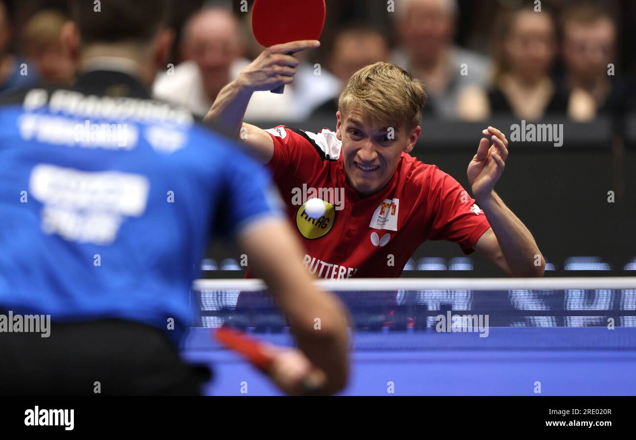 Firo : 09.07.2023, 18 diversi sport, le finali 2023 Rhein-Ruhr, TT, ping pong, Liebherr TTBL final 2023, Castello Dusseldorf, Borussia Dusseldorf - 1.FC Saarbrucken TT Anton KALLBERG, Dusseldorf Foto Stock
