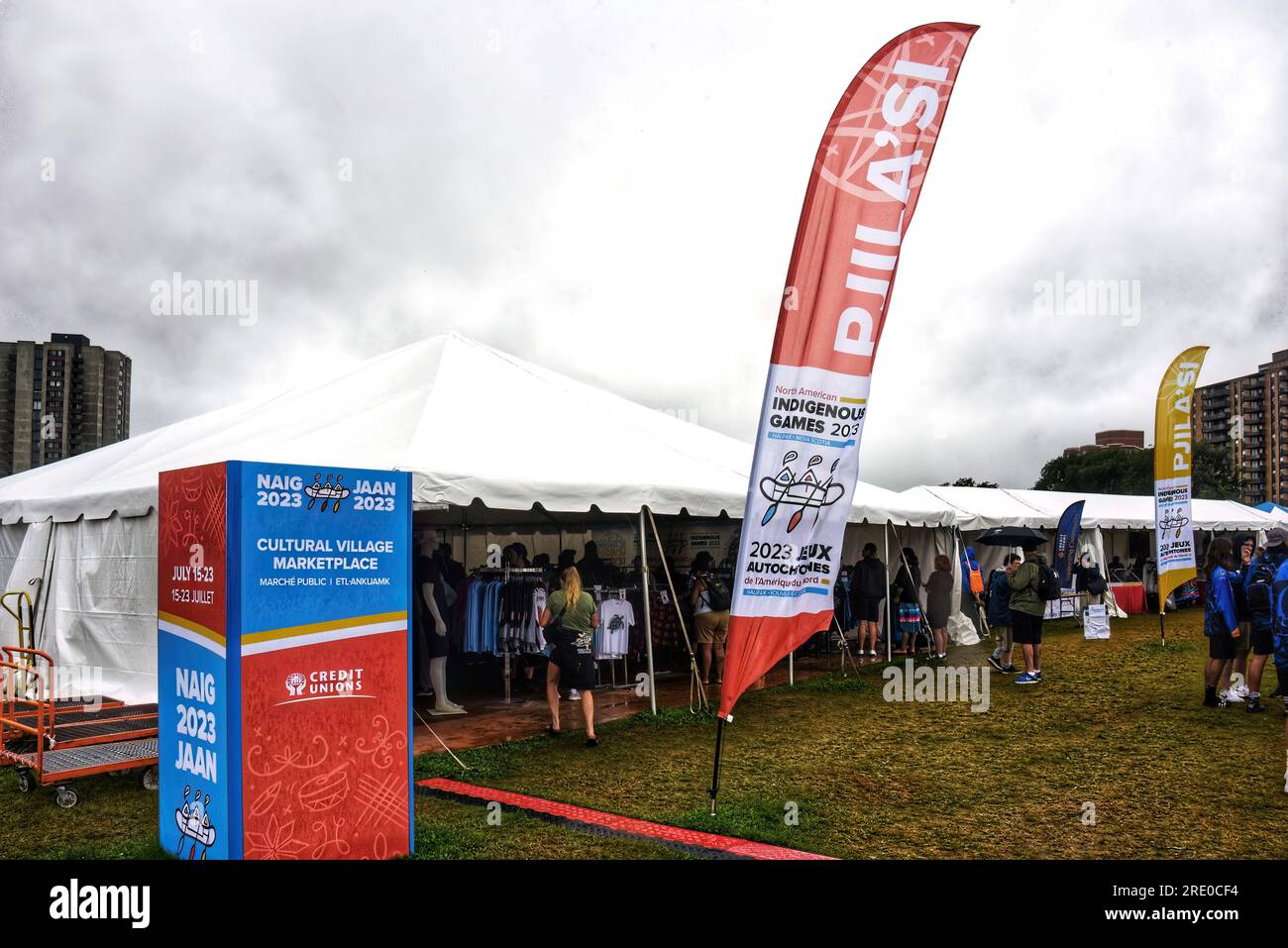 Halifax, NS, Canada - 19 luglio 2023: Il Cultural Village Marketplace dei Giochi indigeni nordamericani si terrà quest'anno all'Halifax Common Foto Stock