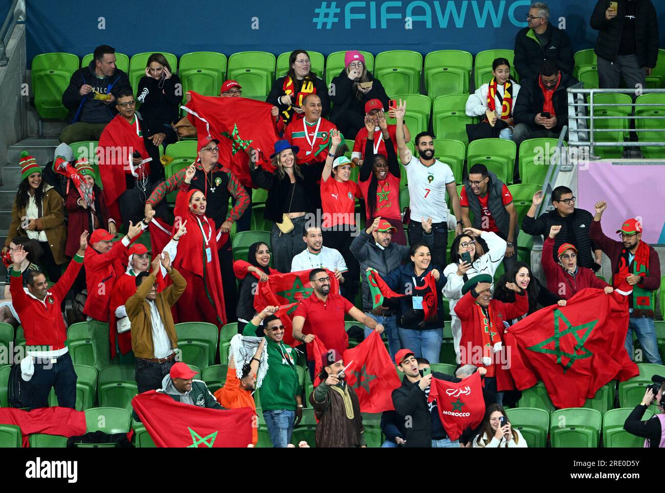 Melbourne, Australia. 24 luglio 2023. I tifosi tifosi prima della partita del gruppo H tra Germania e Marocco alla Coppa del mondo femminile 2023 a Melbourne, in Australia, il 24 luglio 2023. Crediti: Li Yibo/Xinhua/Alamy Live News Foto Stock