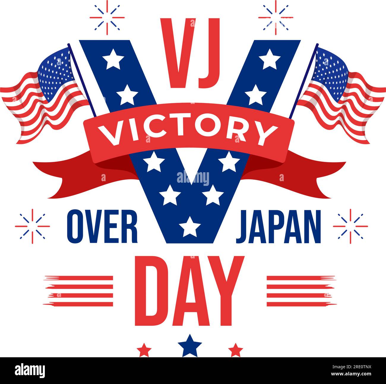 VJ Victory Over Japan Day celebra l'illustrazione vettoriale con lo sfondo della bandiera degli Stati Uniti in un cartone animato disegnato a mano per modelli di landing page Illustrazione Vettoriale