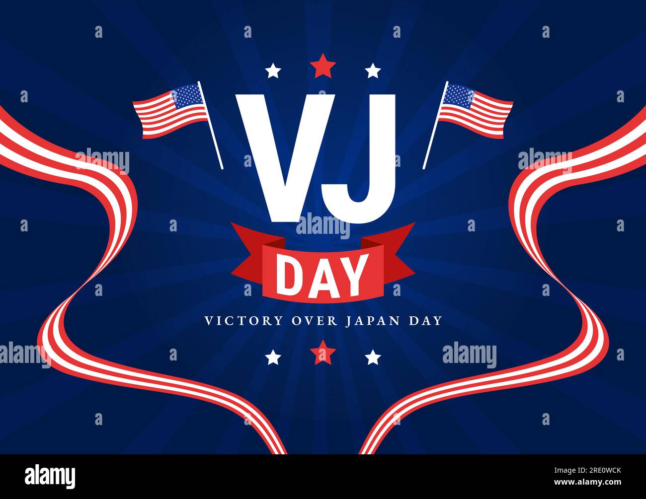 VJ Victory Over Japan Day celebra l'illustrazione vettoriale con lo sfondo della bandiera degli Stati Uniti in un cartone animato disegnato a mano per modelli di landing page Illustrazione Vettoriale