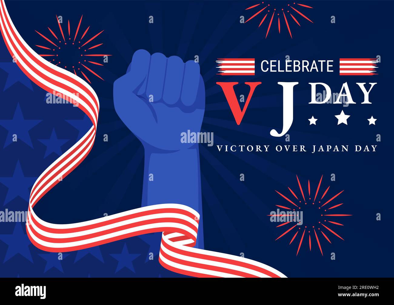 VJ Victory Over Japan Day celebra l'illustrazione vettoriale con lo sfondo della bandiera degli Stati Uniti in un cartone animato disegnato a mano per modelli di landing page Illustrazione Vettoriale