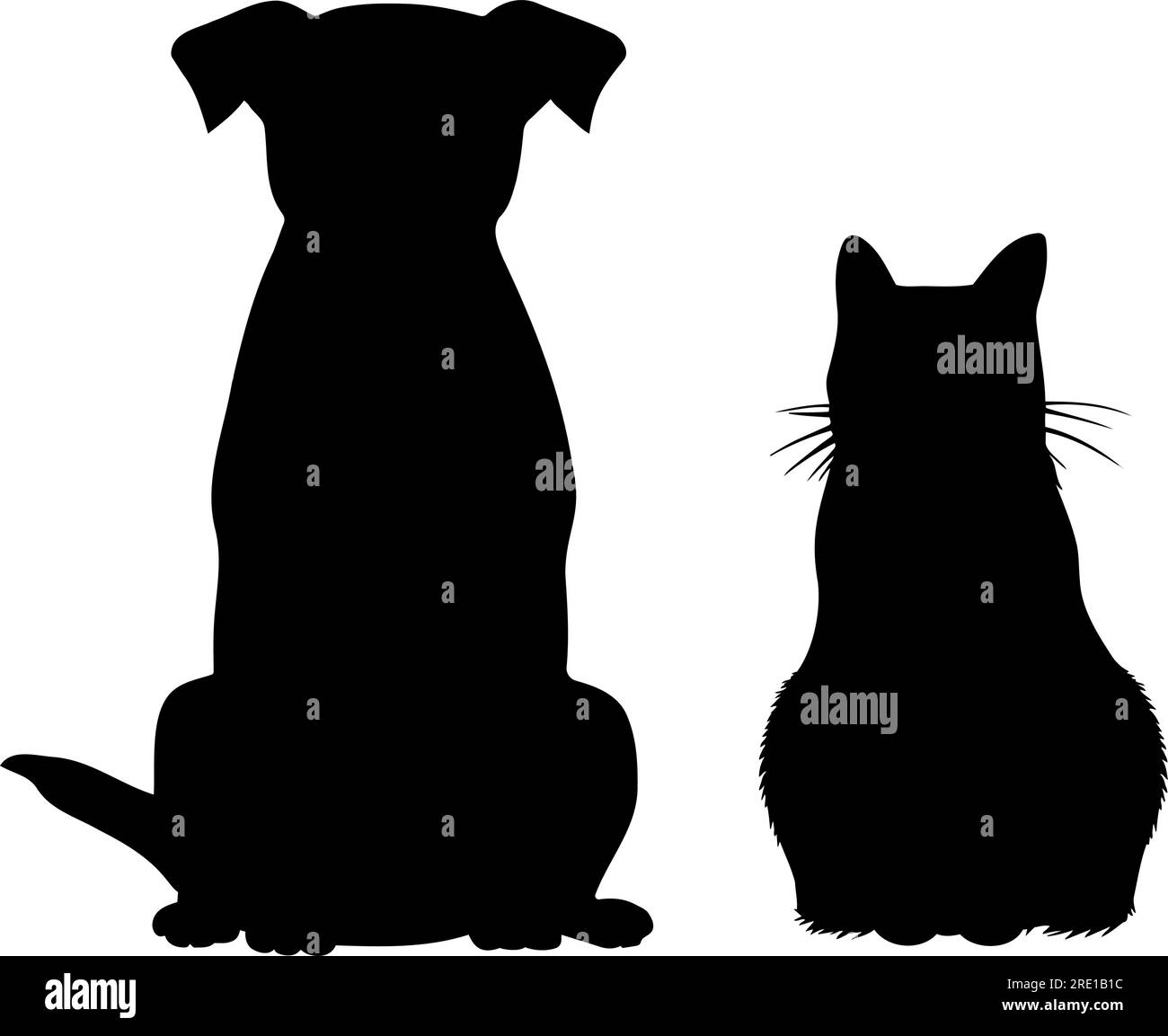 Cane e gatto seduti insieme silhouette. Illustrazione vettoriale Illustrazione Vettoriale