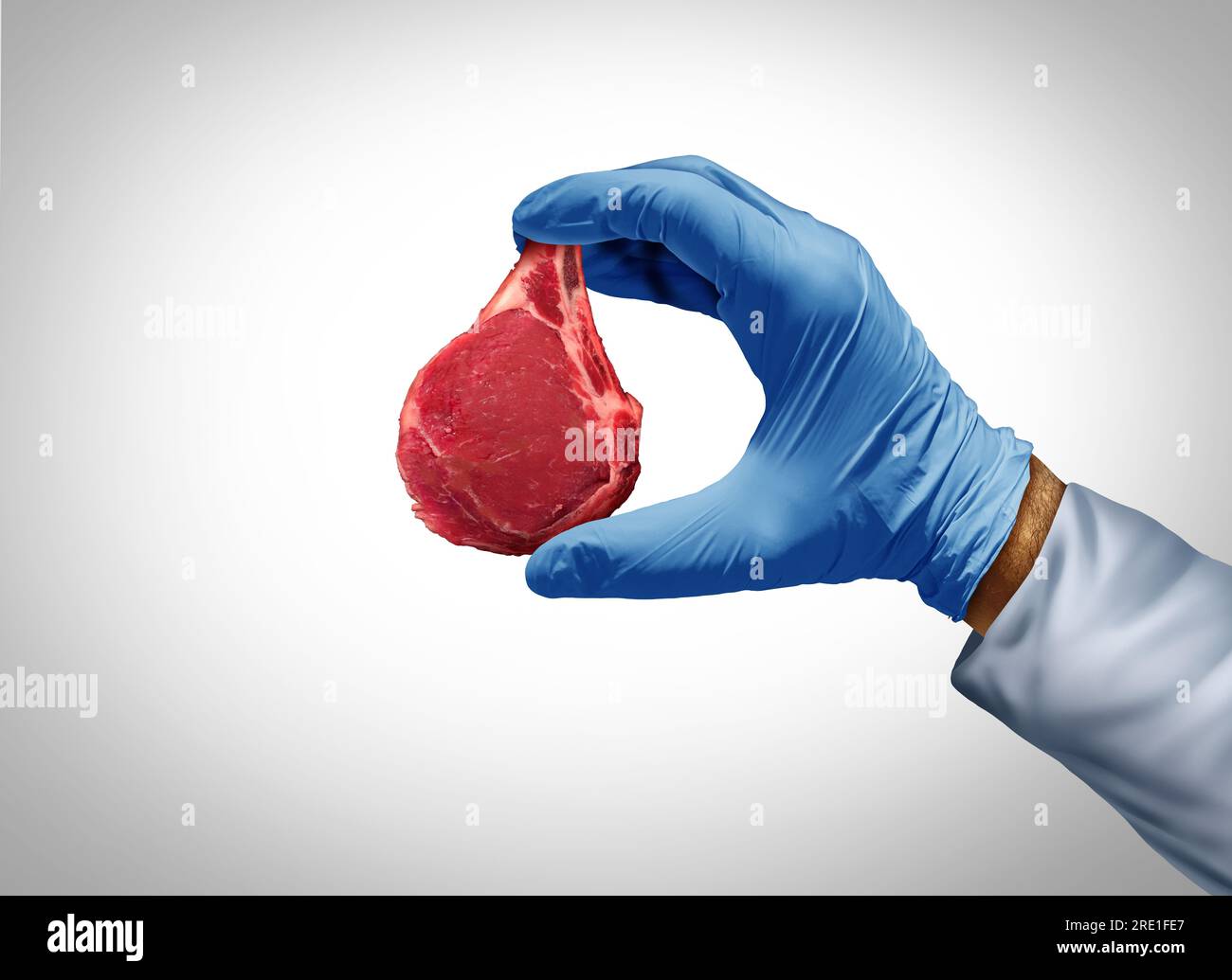 Carne di laboratorio e bistecche coltivate in laboratorio come carni coltivate o coltivate a cellule e alimenti in vitro e alimenti protien alternativi con biotecnologia Foto Stock