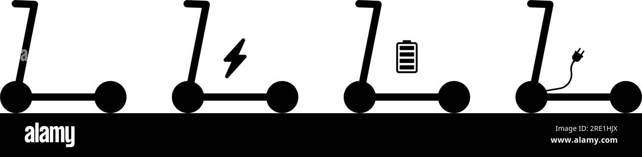 Set di icone scooter elettrico. trasporto ecologico Illustrazione Vettoriale