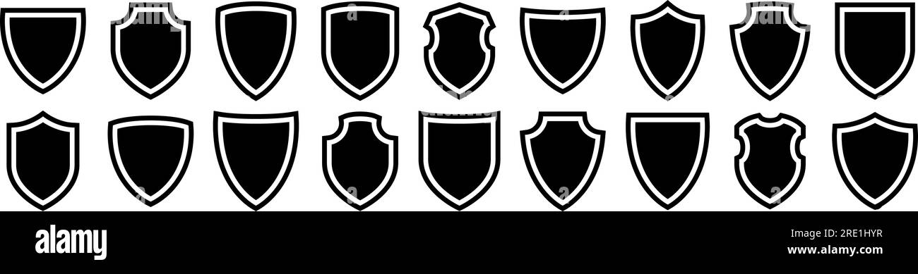 Set di icone Shield. Diverse forme di schermatura Illustrazione Vettoriale