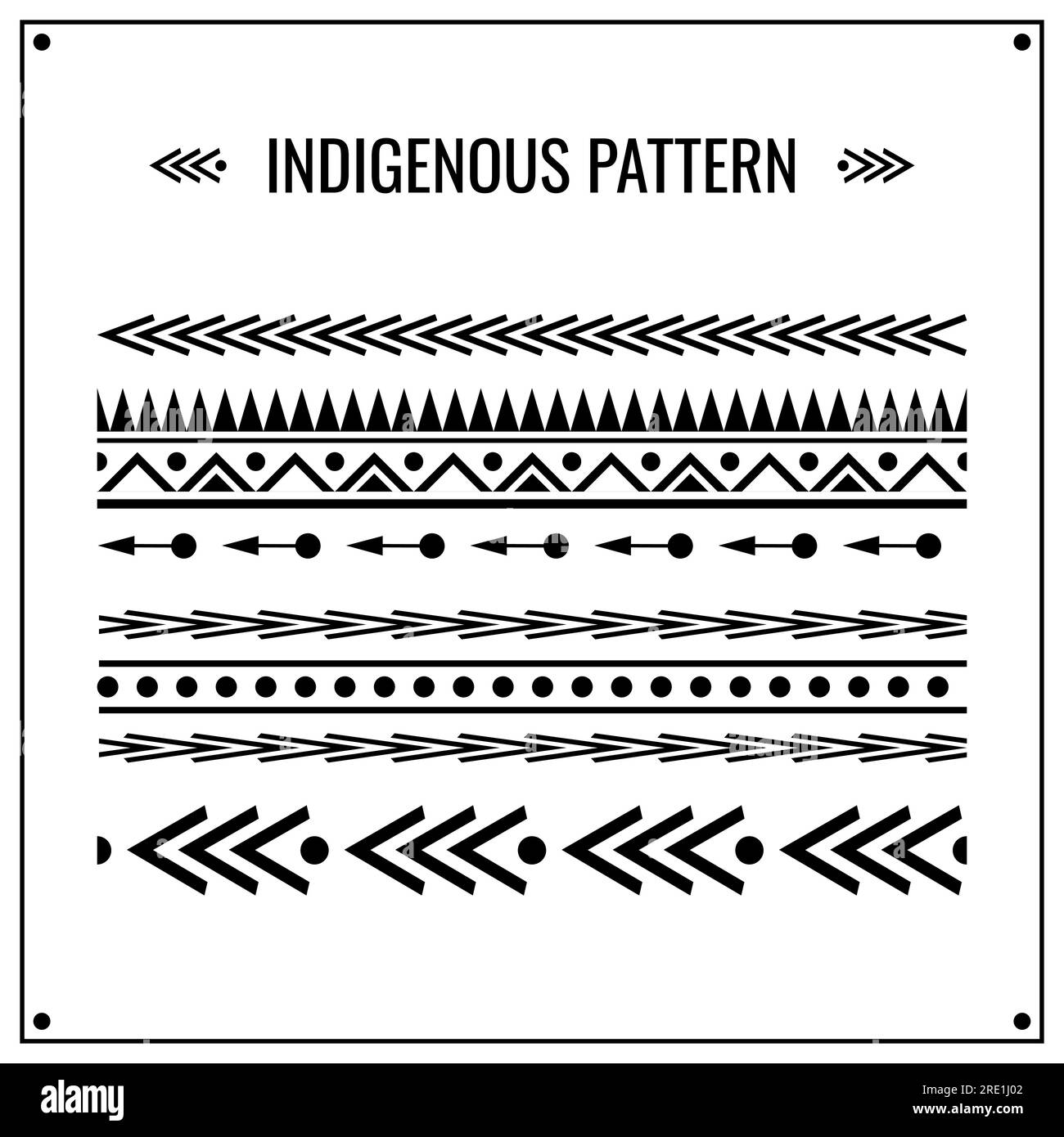 Set di strisce indigene bianche e nere senza giunture etniche d'America. Nastro decorativo tribale. Movente azteco. Design per tessuti, boho e batik. Illustrazione vettoriale Illustrazione Vettoriale