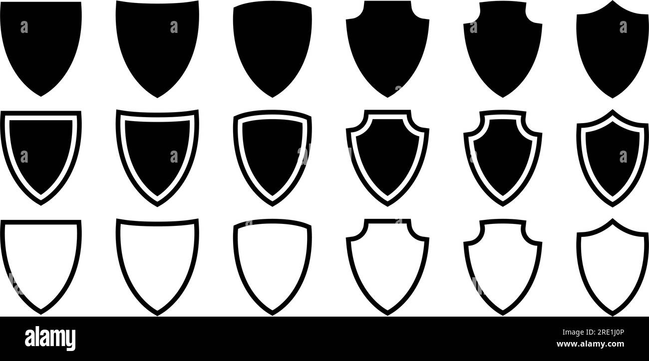 Set di icone Shield. Diverse forme di schermatura Illustrazione Vettoriale