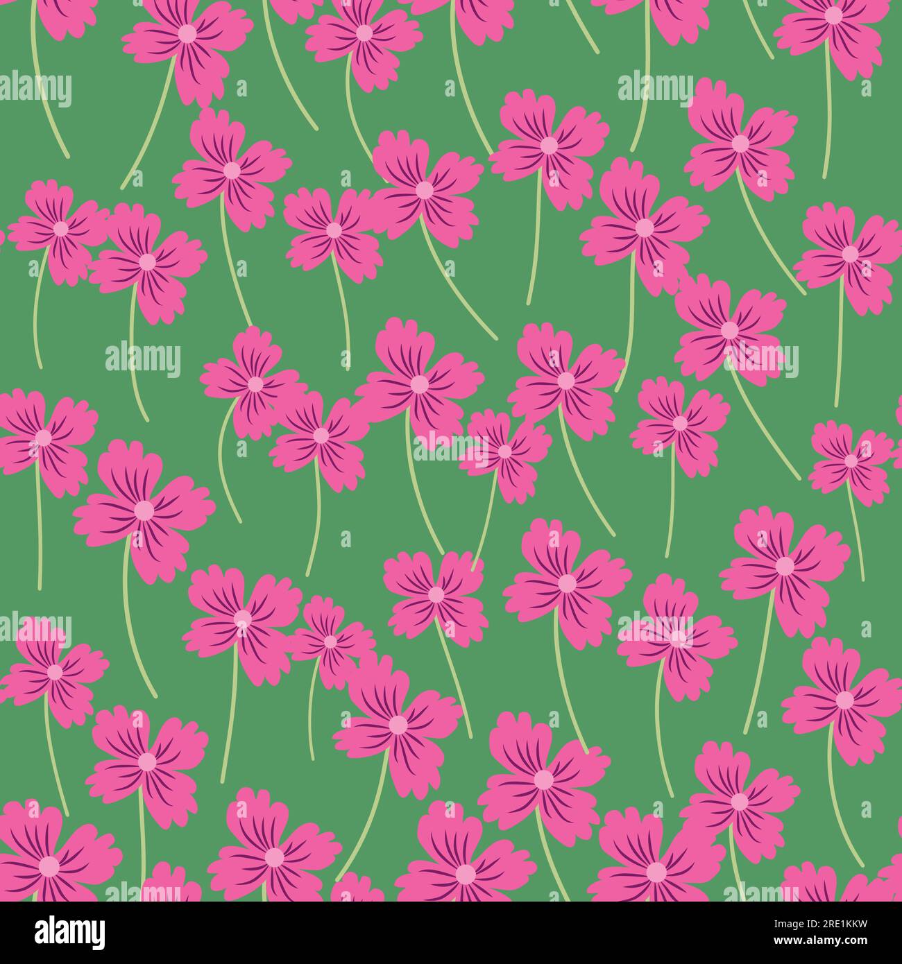 Motivo senza cuciture di fiori rosa eleganti e raffinati, campo estivo. Illustrazione Vettoriale