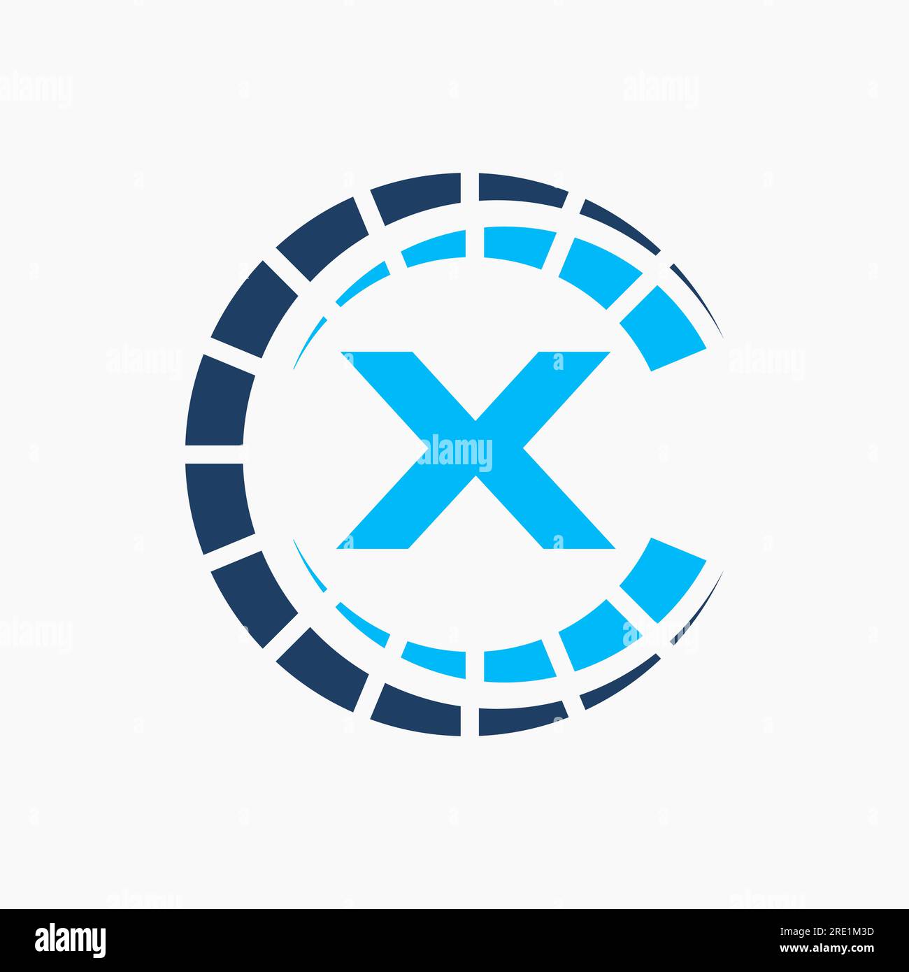 Logo automobilistico su Letter X Speed Concept. Simbolo dell'auto sportiva per l'assistenza e la riparazione delle auto con l'icona del tachimetro Illustrazione Vettoriale