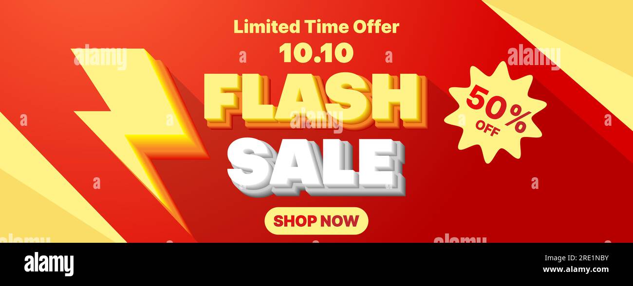 banner promozionale flash 10,10 con thunderbolt di colore giallo e rosso Illustrazione Vettoriale