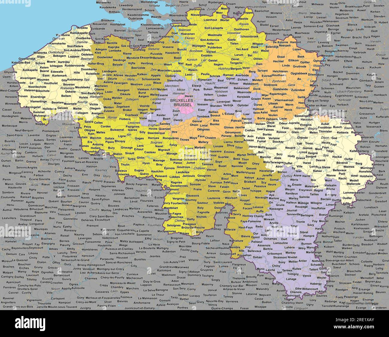 Mappa vettoriale politica dettagliata del Belgio Illustrazione Vettoriale