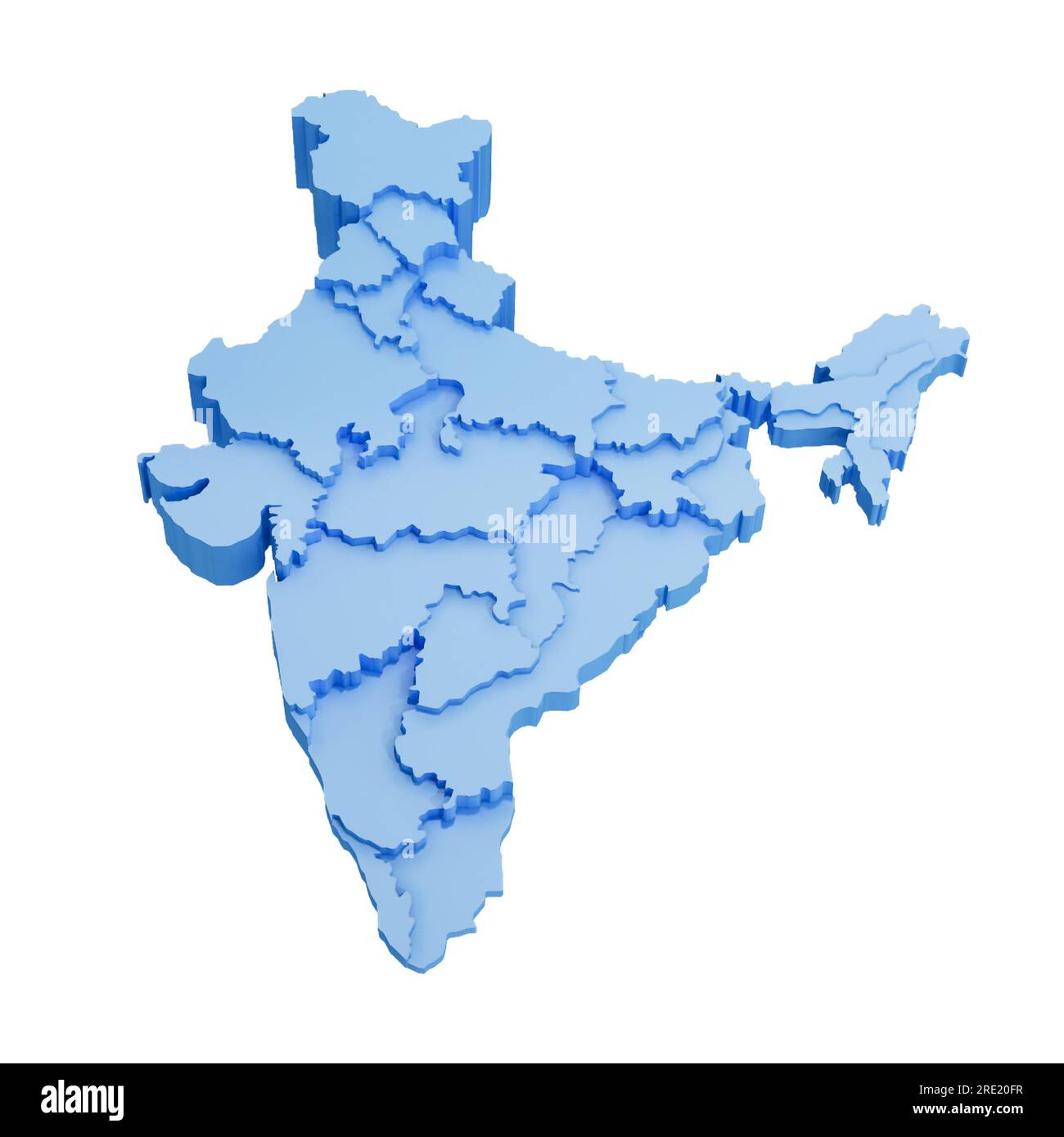 Mappa tridimensionale dell'India su sfondo bianco. Illustrazione 3D. Foto Stock