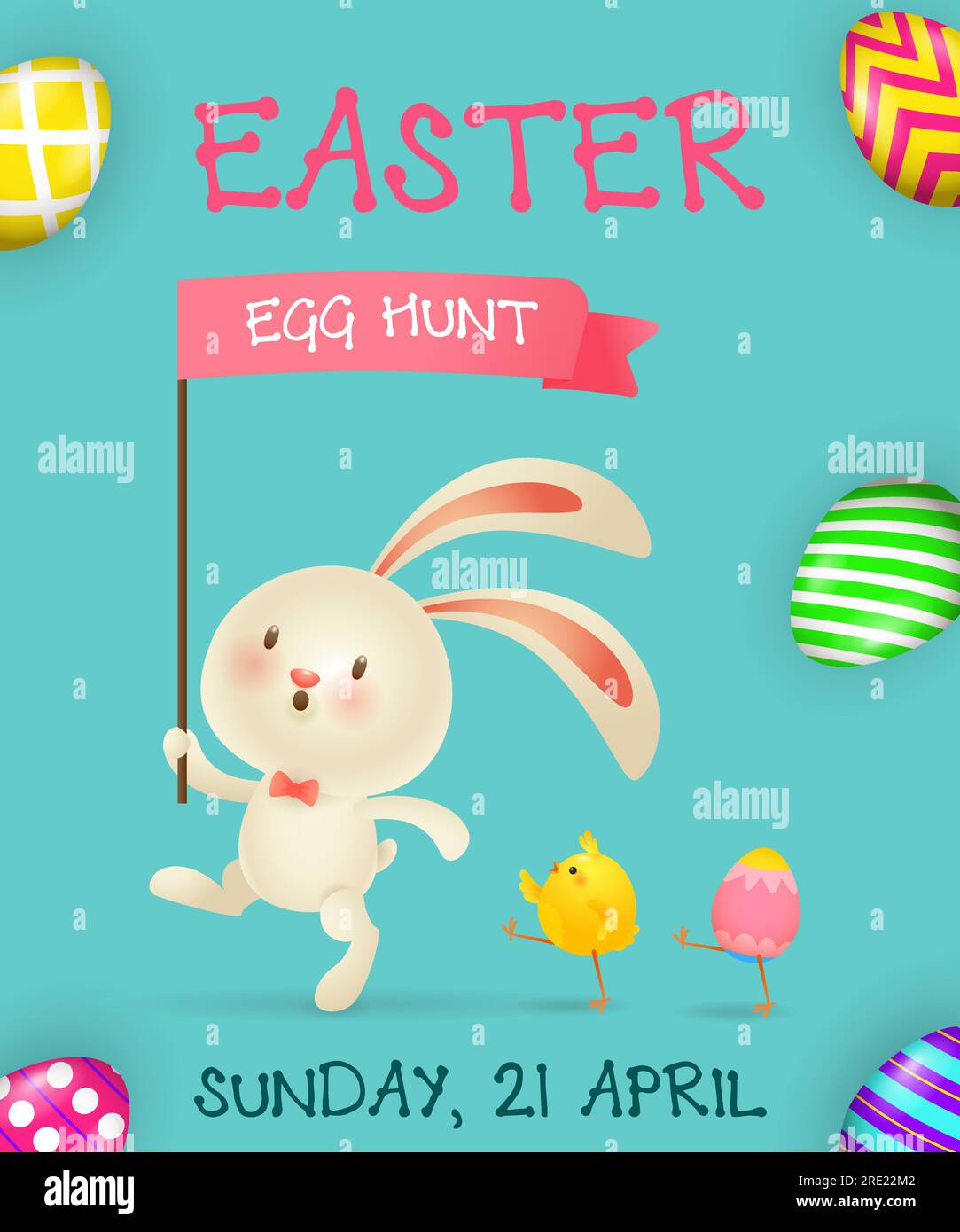 Poster della caccia all'uovo di Pasqua. Cartoon Bunny Illustrazione Vettoriale