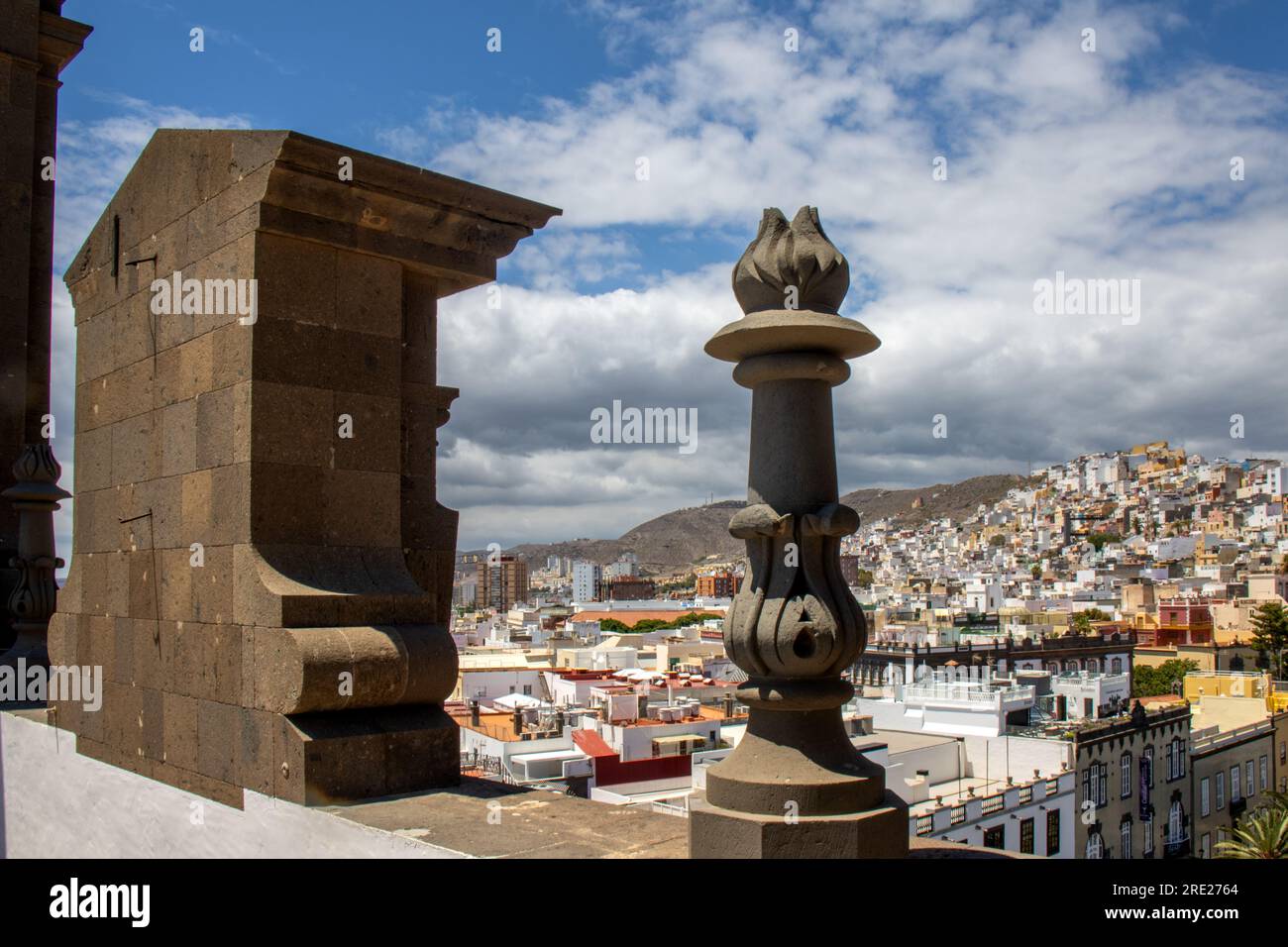 Vista panoramica del centro storico della città di Las Palmas , dalla cima della cattedrale, Las Palmas de Gran Canaria, Spagna Foto Stock