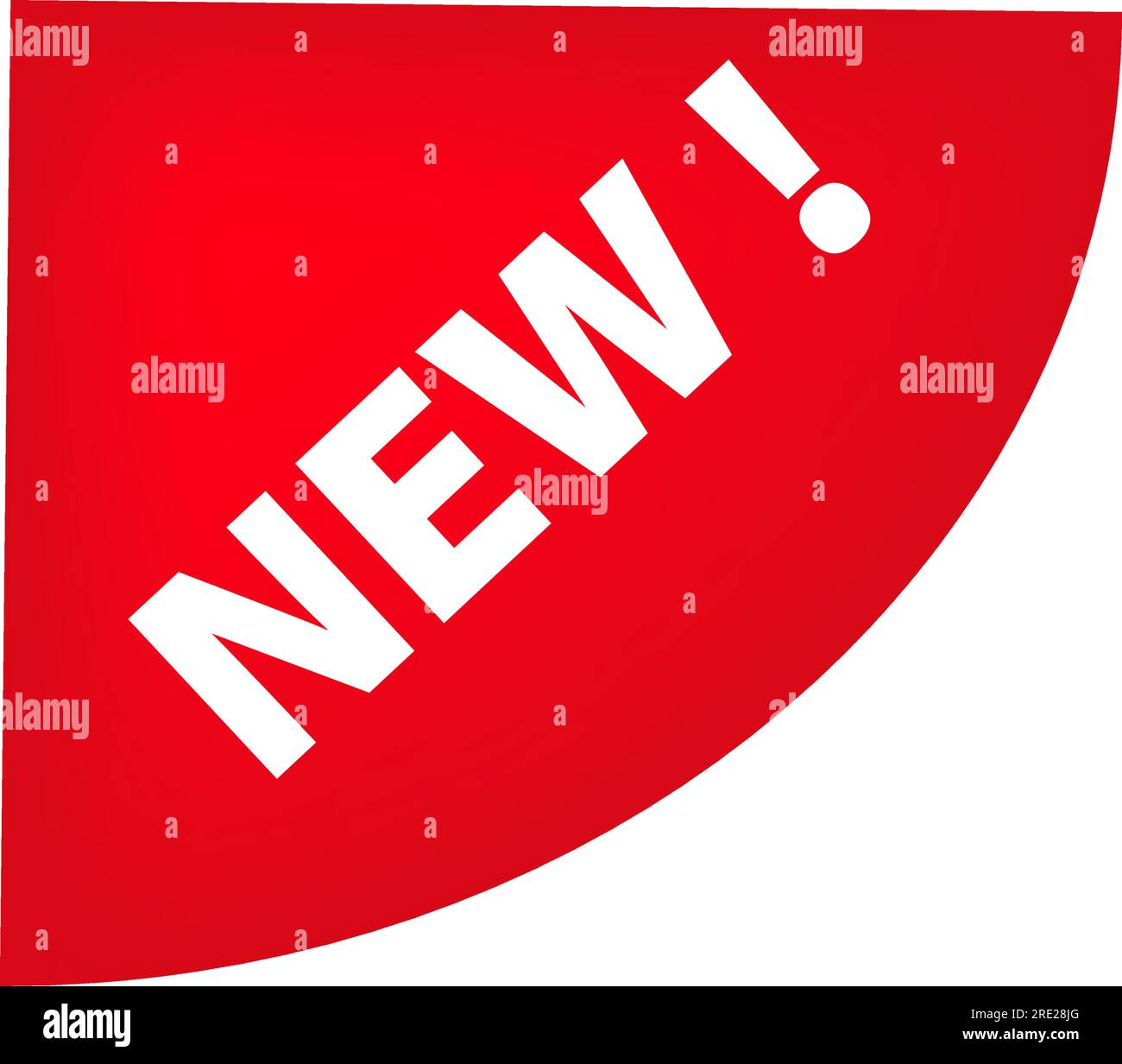 Tag d'angolo semicerchio superiore sinistro rosso con nuovo banner Illustrazione Vettoriale