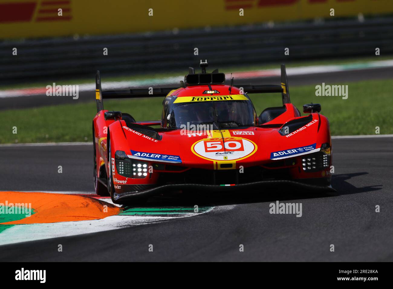 FERRARI AF CORSE, Ferrari 499p, fuoco A. Molina M. Nielsen N. in pista durante la WEC 6H di Monza 7-9 luglio 2023. Credito: D.Paglino / AllMotorSport Foto Stock