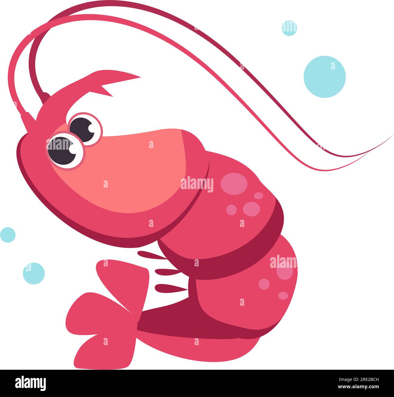 Divertente icona piatta di gamberi rosa Illustrazione Vettoriale