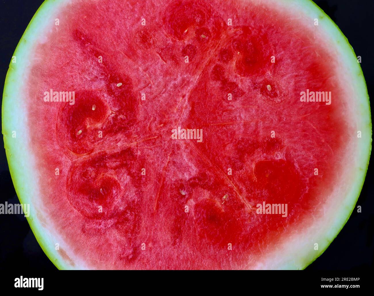 Primo piano del centro di anguria senza semi (Citrullus lanatus) Foto Stock