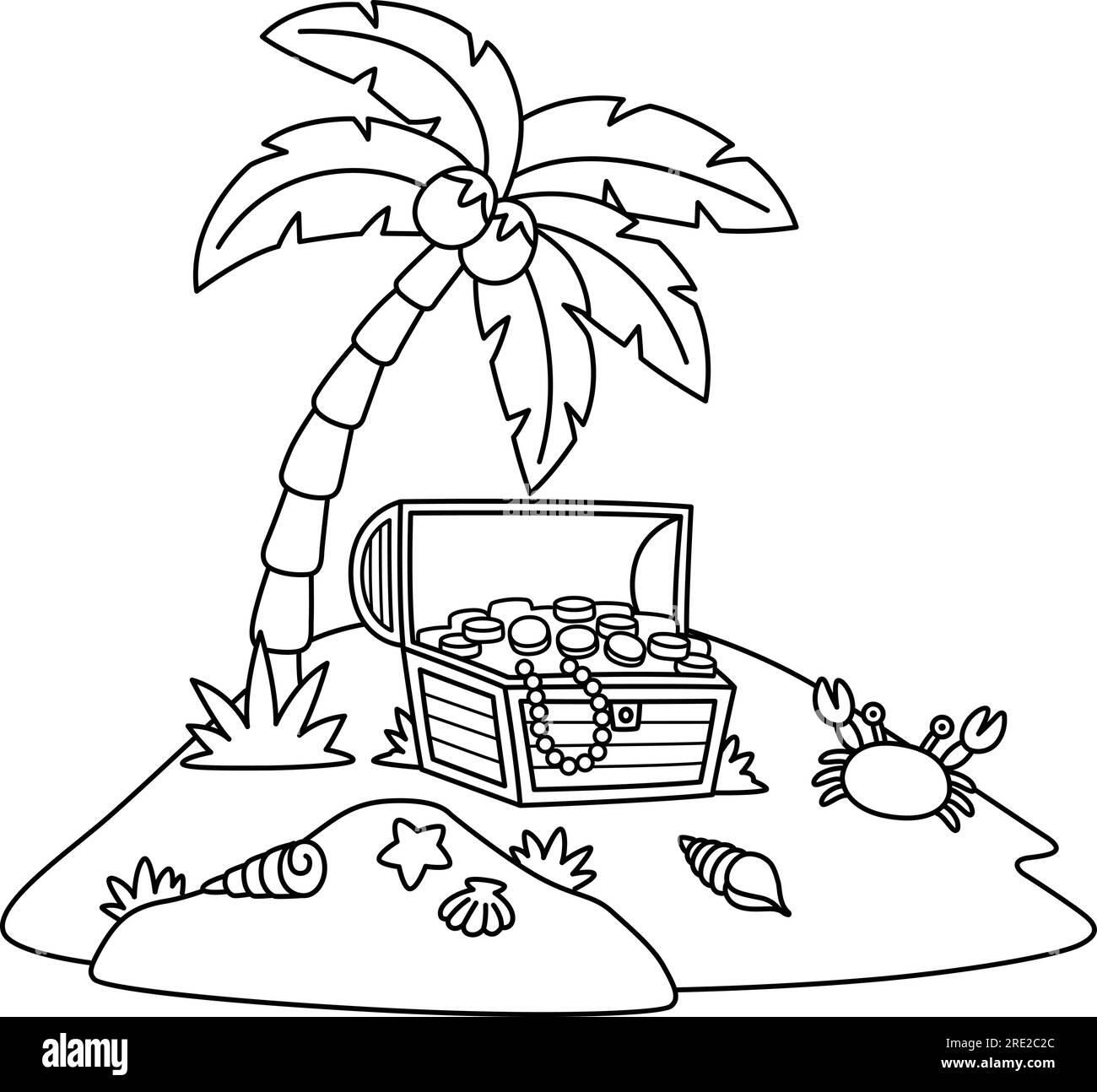 Island Summer Isolated Coloring Page per bambini Illustrazione Vettoriale