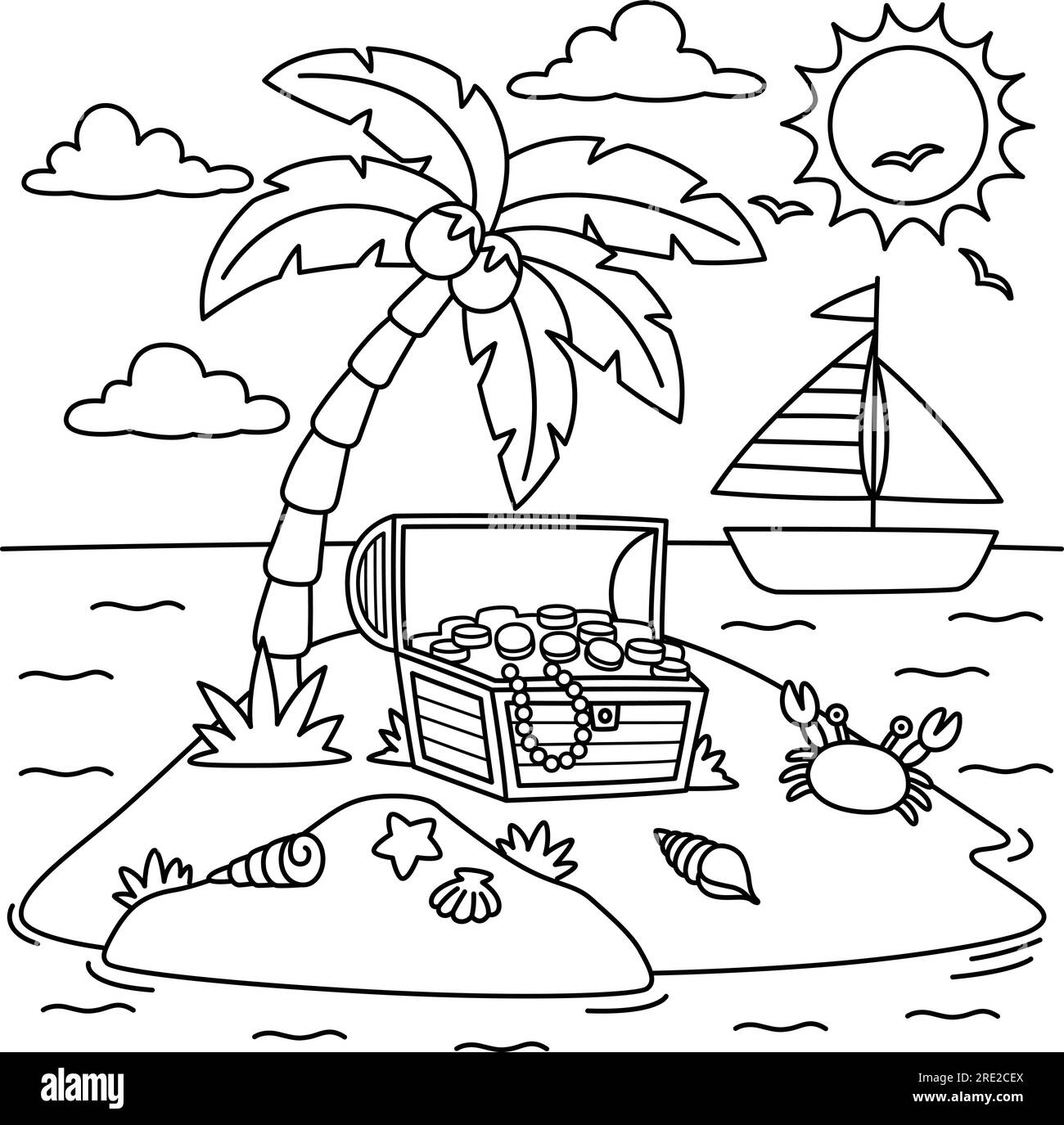 Island Summer Coloring Page per bambini Illustrazione Vettoriale