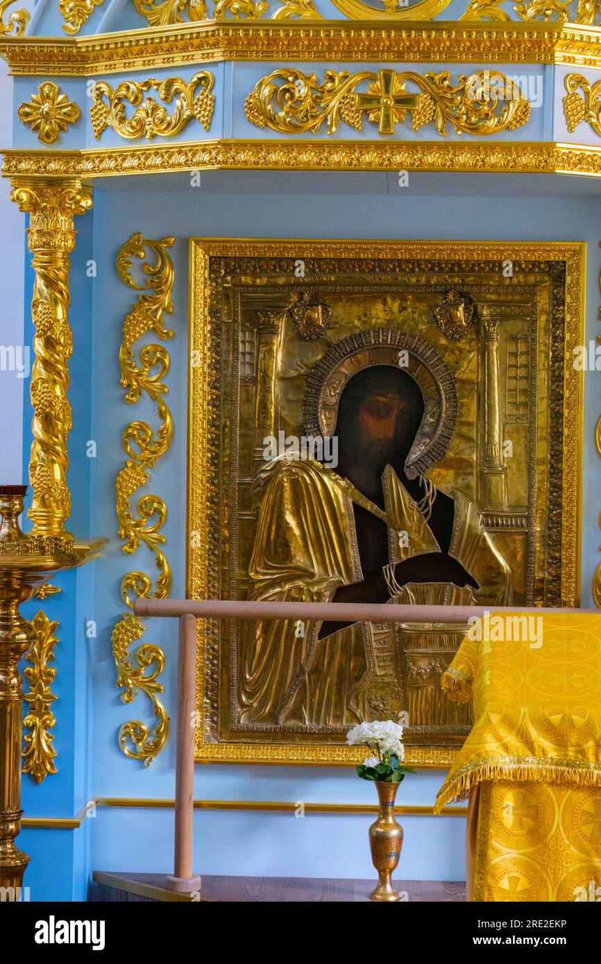 Kazakistan, Almaty. Cattedrale della Madonna di Kazan. Pittura iconica. Foto Stock