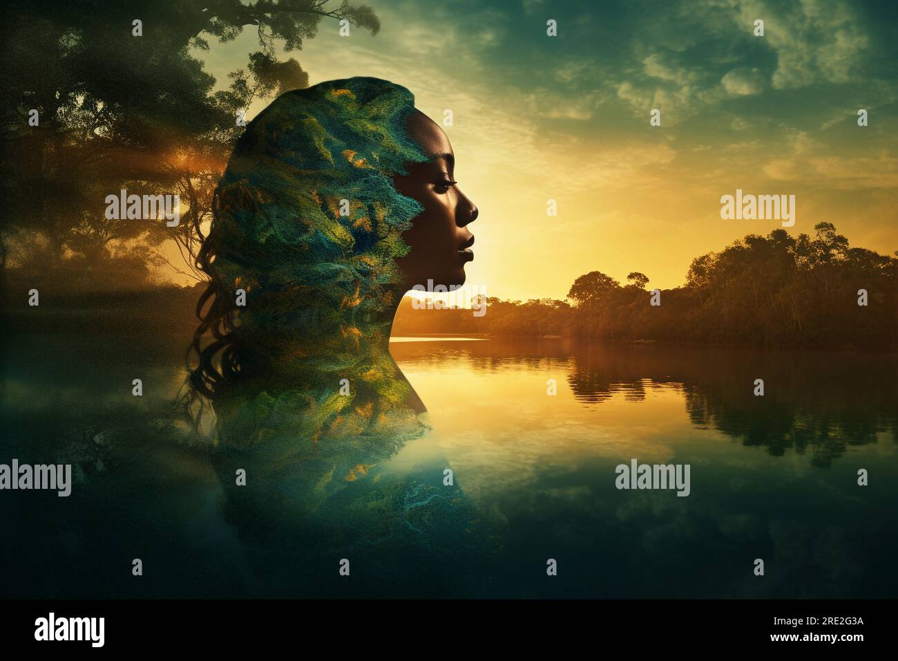 Pittura artistica. Fusione di un ritratto femminile e di un dipinto Foto Stock